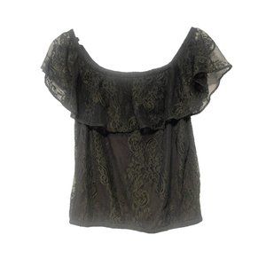 American Eagle Outfitters Grey Lace Off the Shoulder Top Size Medium Y2K